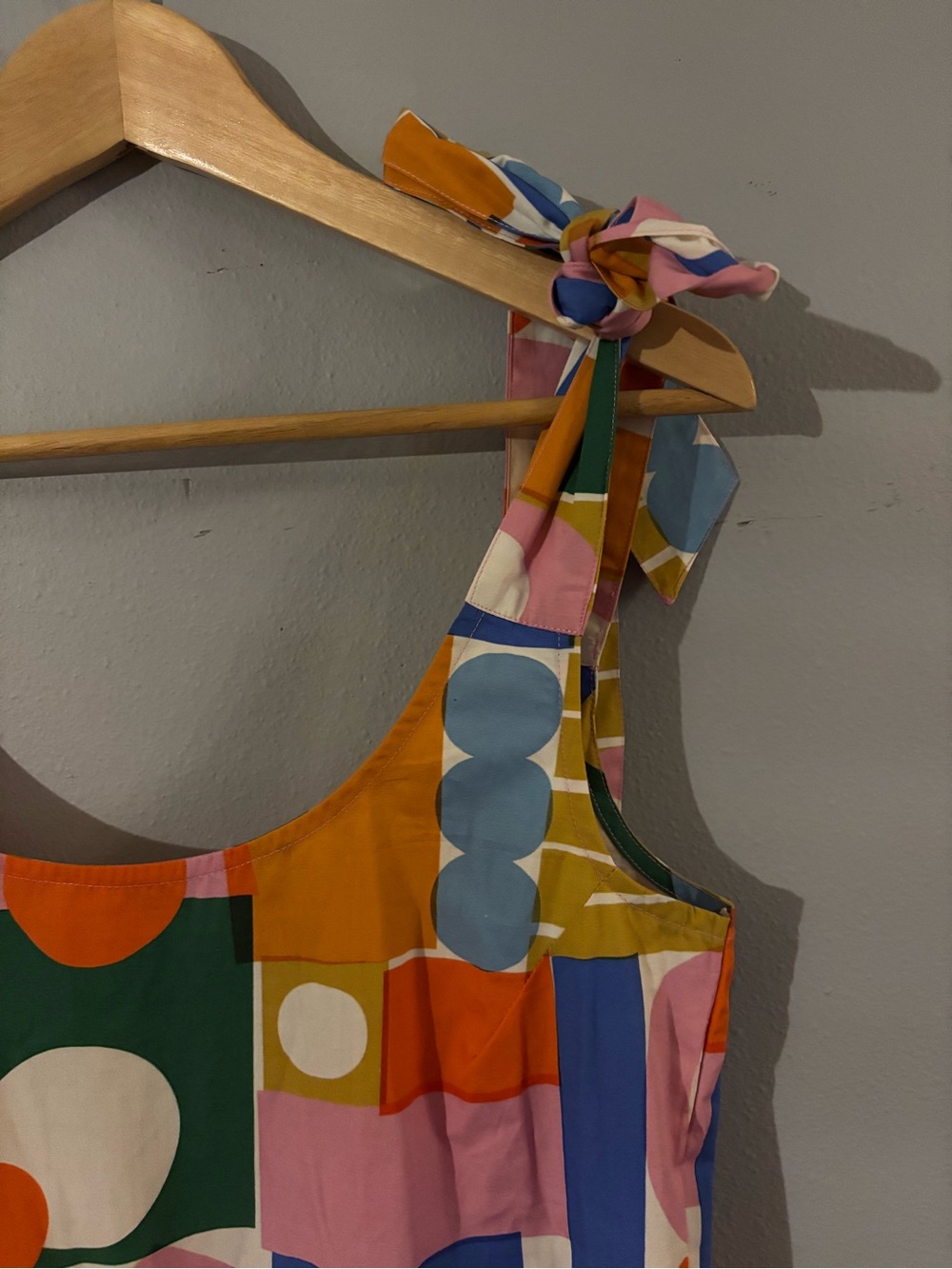 Geometric Tie-Shoulder Midi Dress in Pink, Blue, Green, Yellow, Orange - Picture 10 of 11